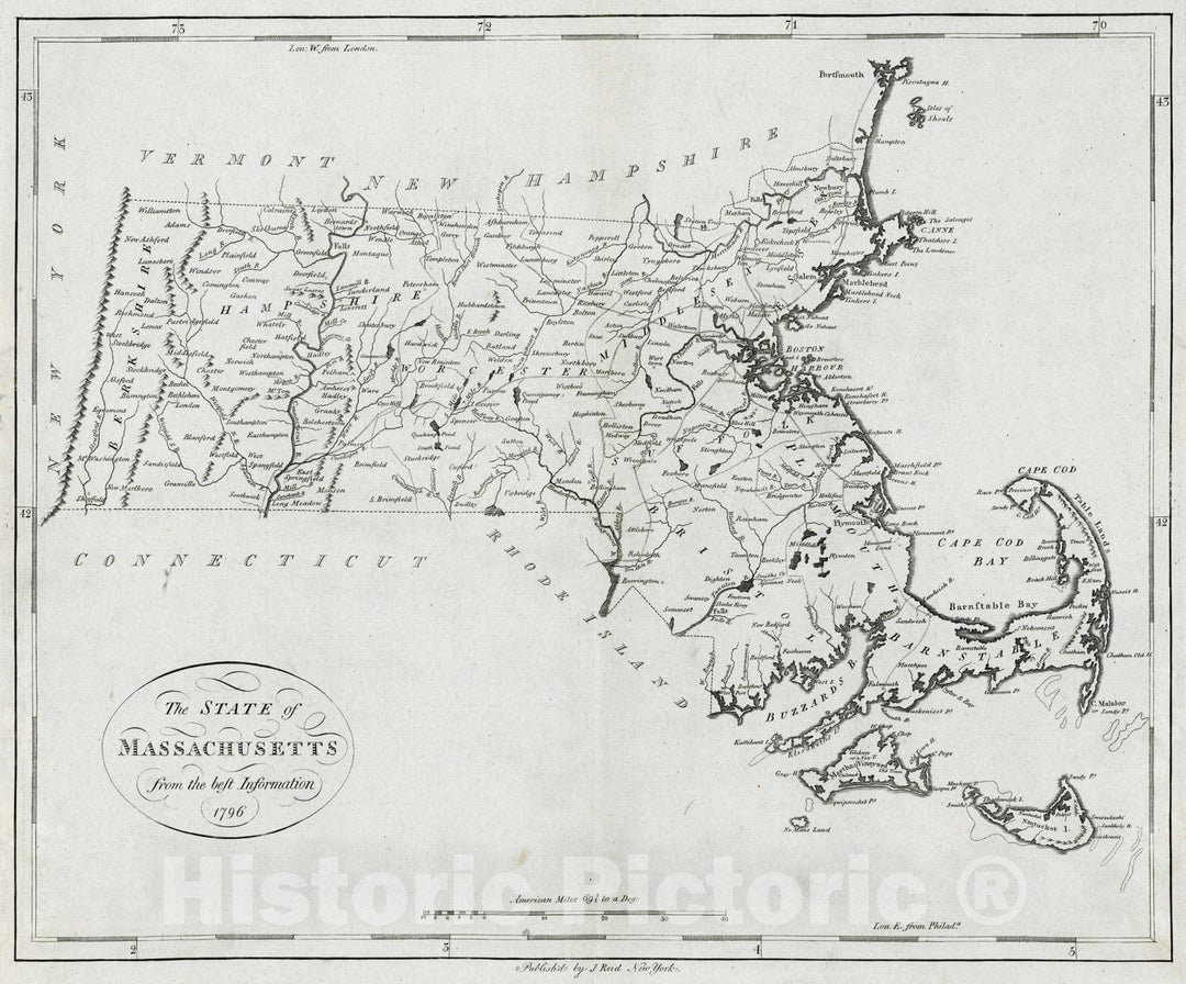 Historical Map, 1796 The State of Massachusetts from The Best Information, Vintage Wall Art