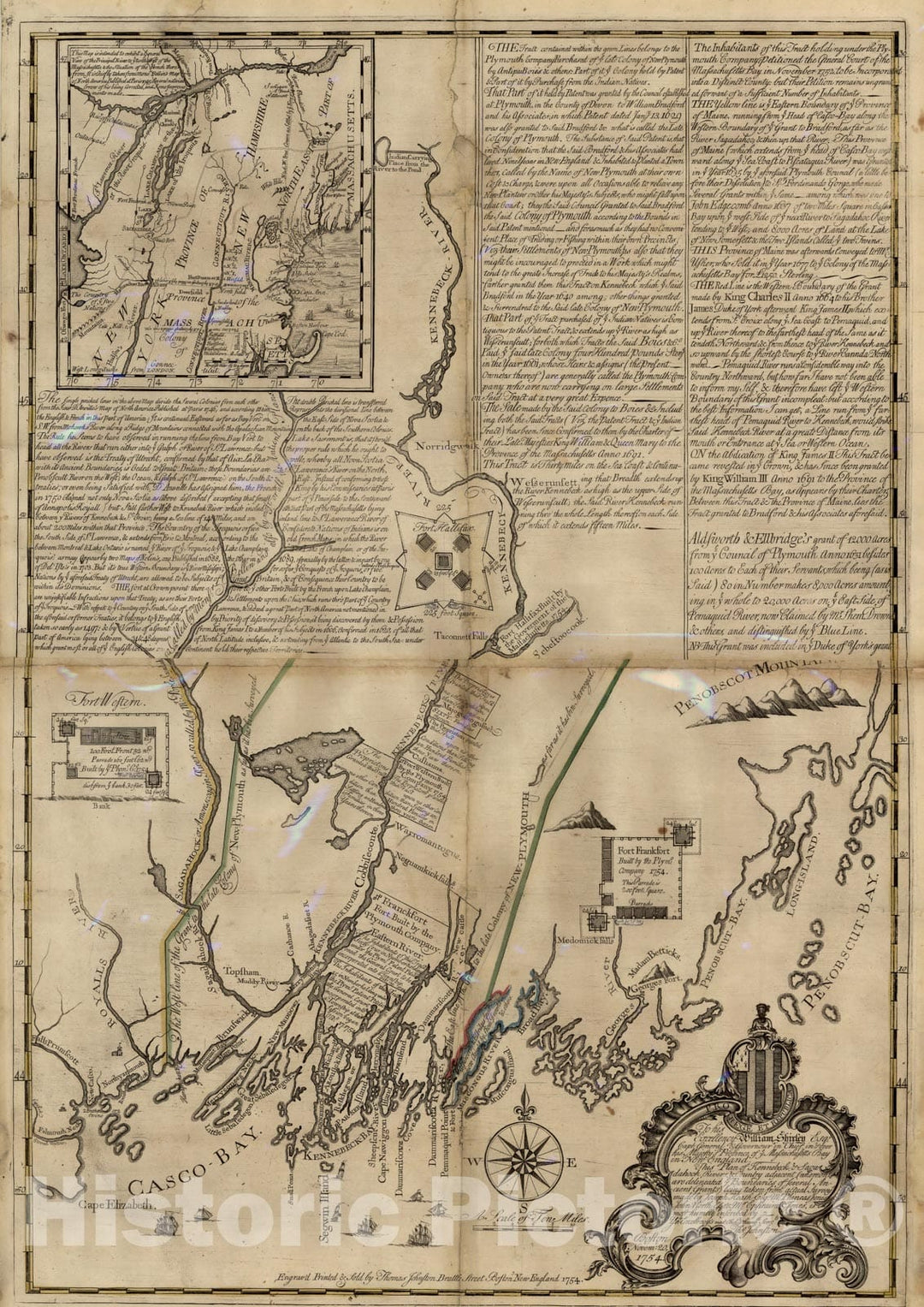 Historical Map, 1754 This Plan of Kennebeck & Sagadahock Rivers & Country Adjacent, Vintage Wall Art