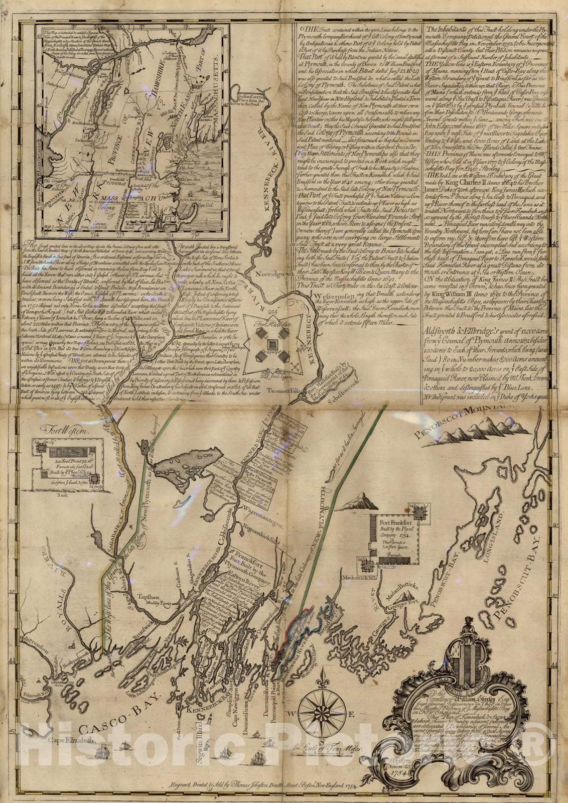 Historical Map, 1754 This Plan of Kennebeck & Sagadahock Rivers & Country Adjacent, Vintage Wall Art