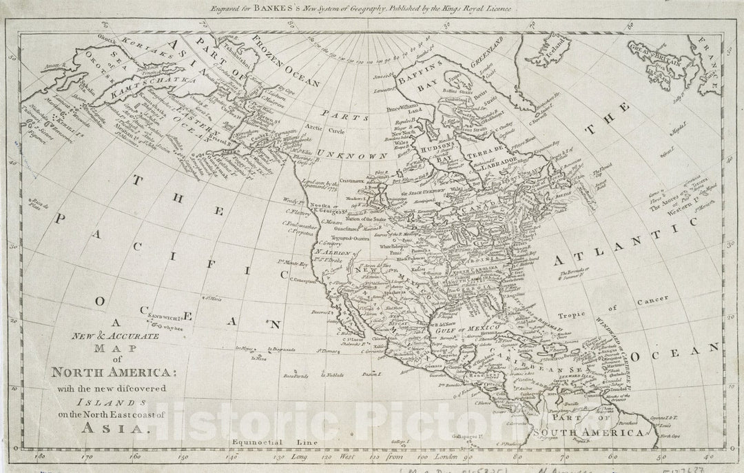 Historical Map, 1787 New & Accurate map of North America : with The New Discovered Islands on The North East Coast of Asia, Vintage Wall Art