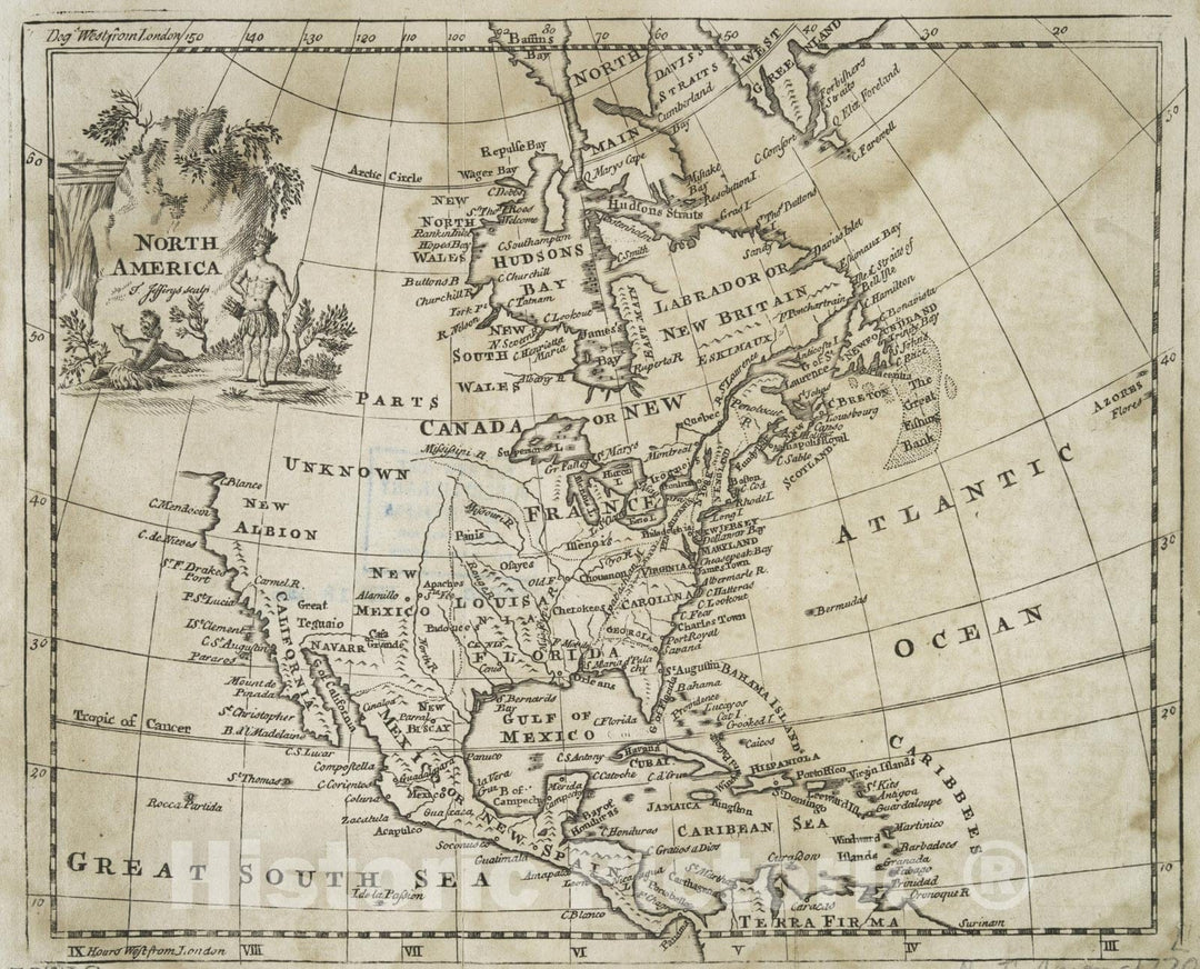 Historical Map, 1770 North America, Vintage Wall Art