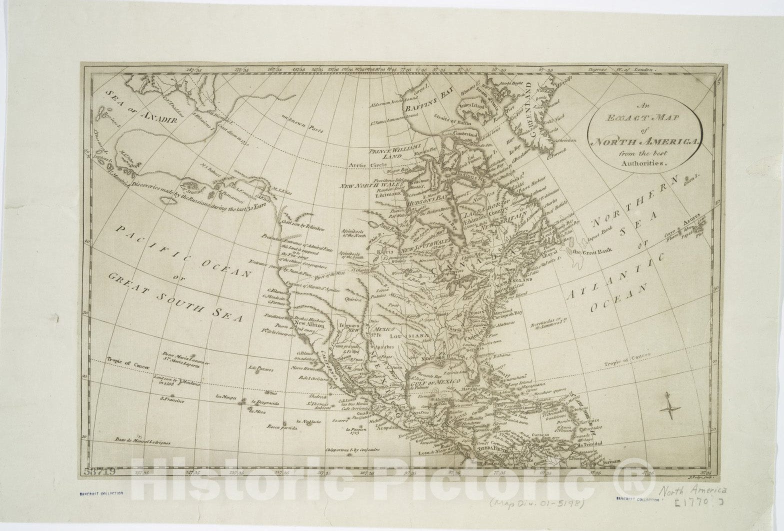 Historical Map, 1770 an Exact map of North America : from The Best Authorities, Vintage Wall Art