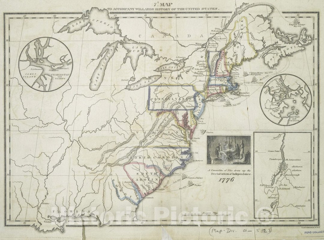 Historical Map, 1828 7th map to accompany Willards History of The United States, Vintage Wall Art