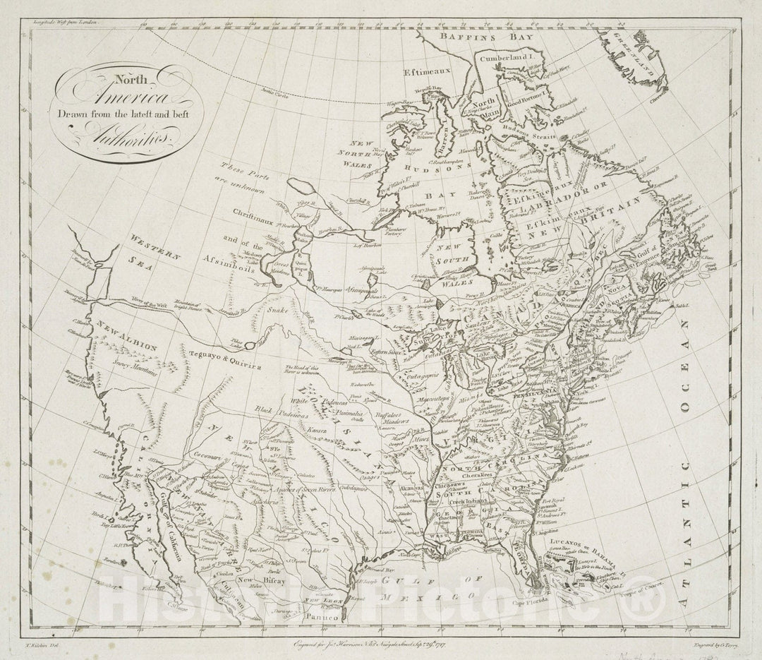 Historical Map, 1787 North America Drawn from The Latest and Best Authorities, Vintage Wall Art