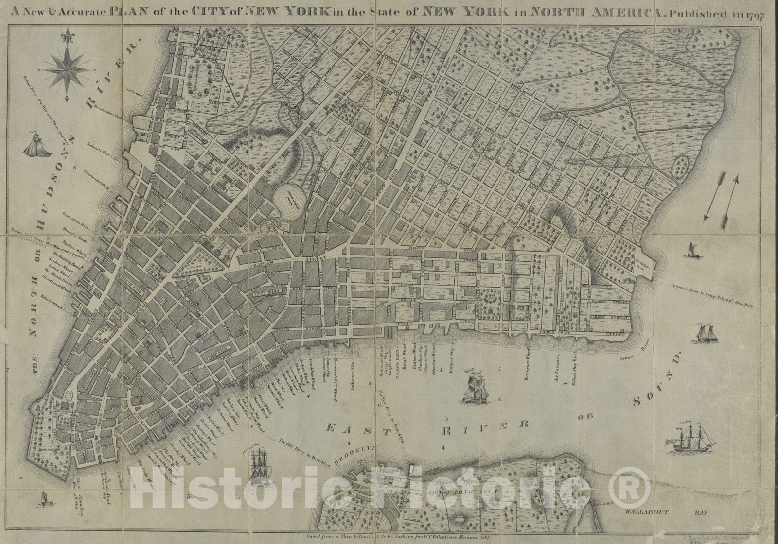 Historical Map, 1797 A new & accurate Plan of the city of New York in the state of New York in North America, Vintage Wall Art