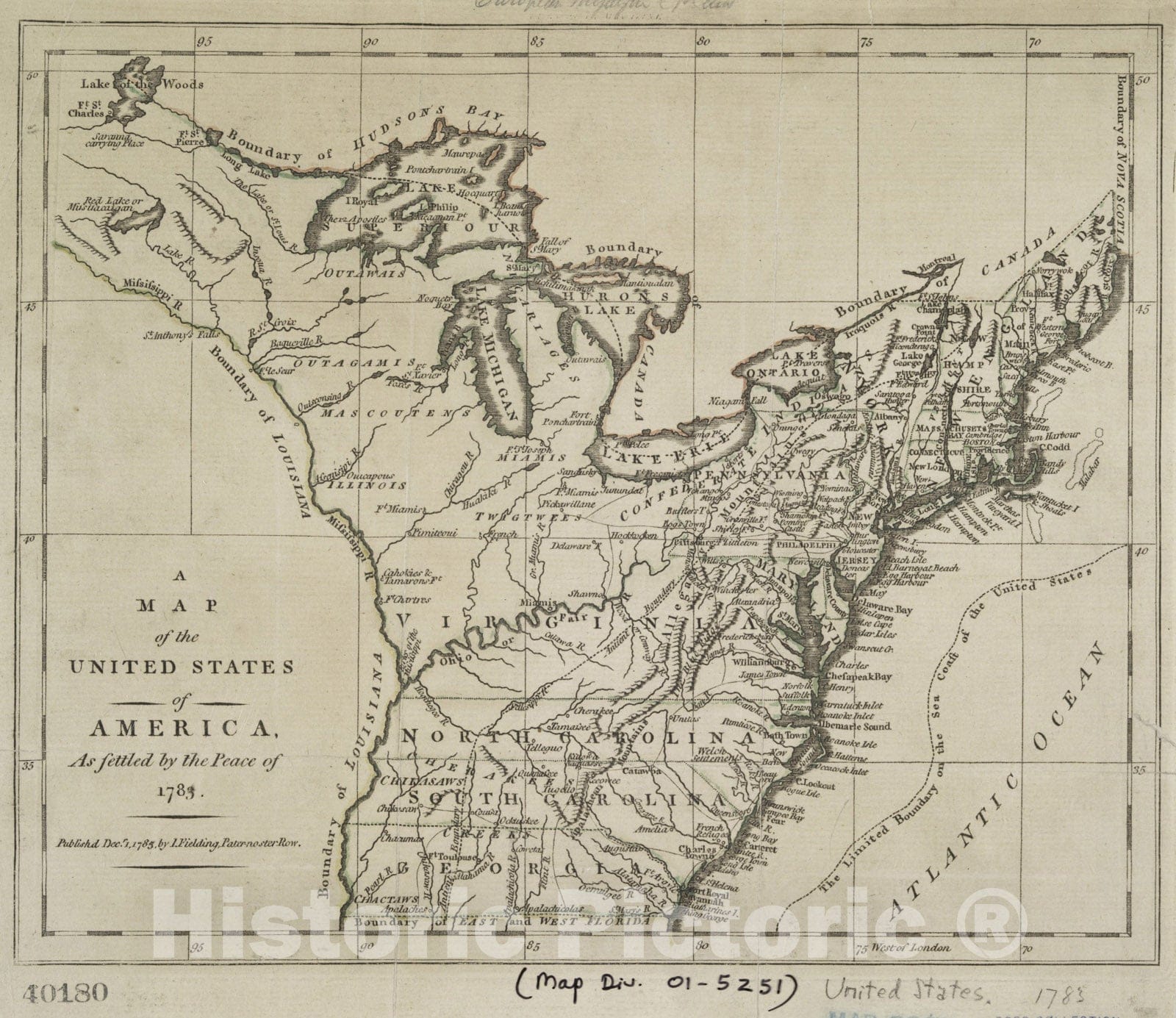 Historical Map, A map of The United States of America, as Settled by The Peace of 1783, Vintage Wall Art