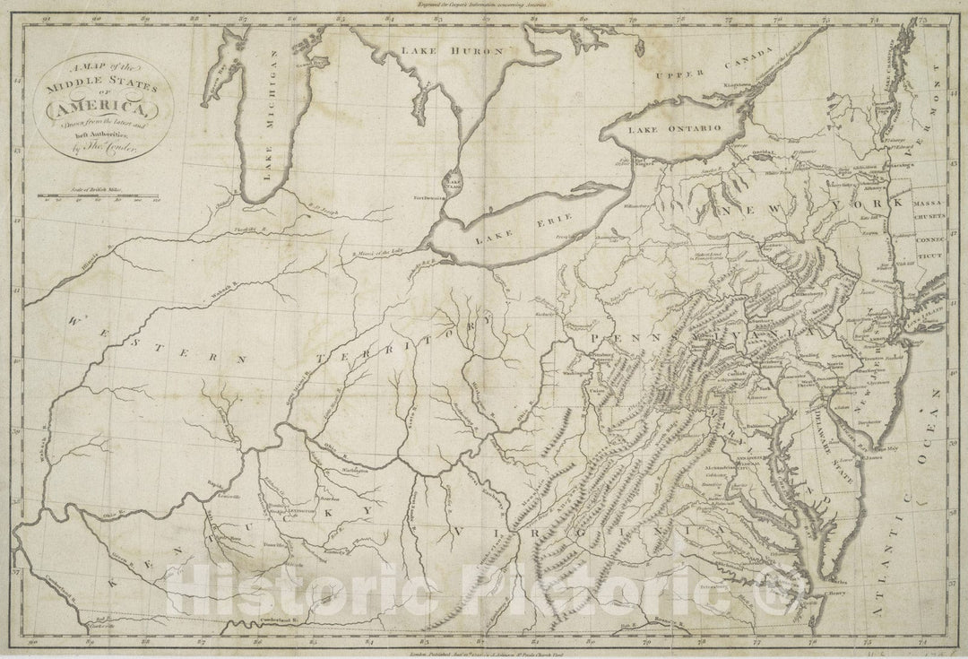 Historical Map, 1794 Map of The Middle States of America : Drawn from The Latest and Best Authorities, Vintage Wall Art