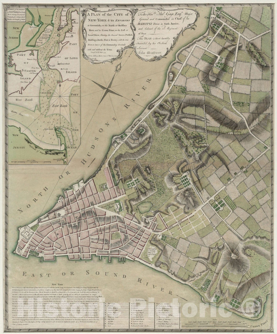 Historical Map, A Plan of the city of New-York & its environs to Greenwich, on the North or Hudsons River, and to Crown Point, on the East or Sound River, Vintage Wall Art