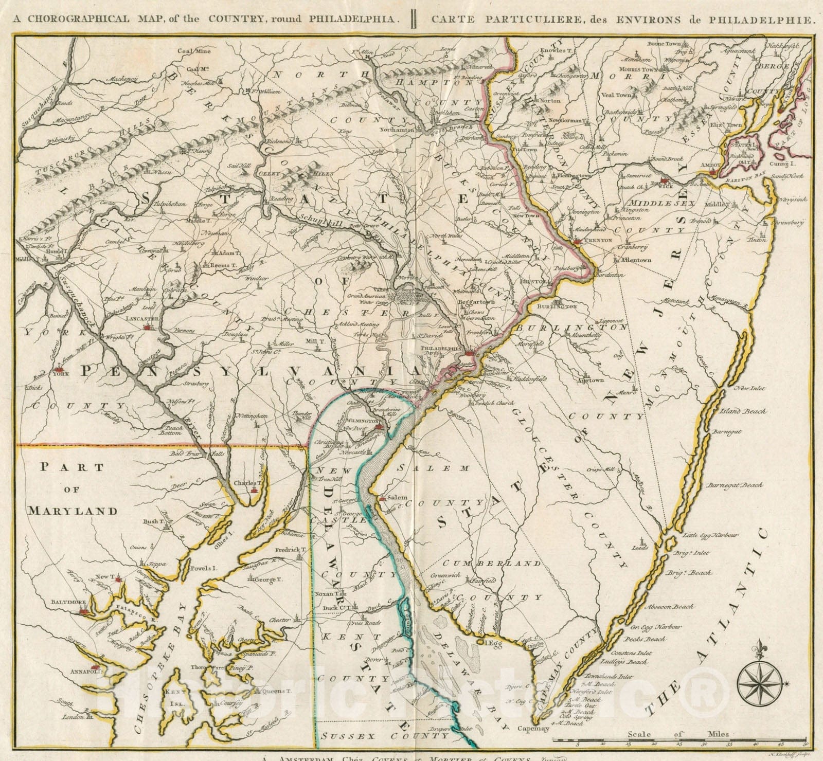 Historical Map, 1780-1789 A chorographical Historical Map, of The Country, Round Philadelphia = : Carte particuliere, des Environs de Philadelphie, Vintage Wall Art