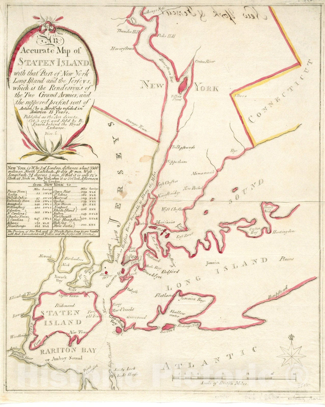 Historical Map, 1776 An accurate map of Staten Island : with that part of New York, Long Island and the Jerseys, which is the rendesvous of the two grand armies, Vintage Wall Art