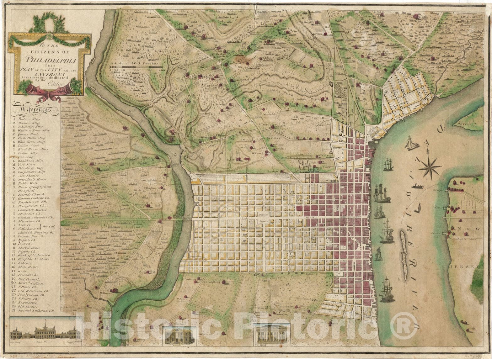 Historical Map, 1796 To the citizens of Philadelphia this Plan of the city and its environs : is respectfully dedicated by the editors, Vintage Wall Art