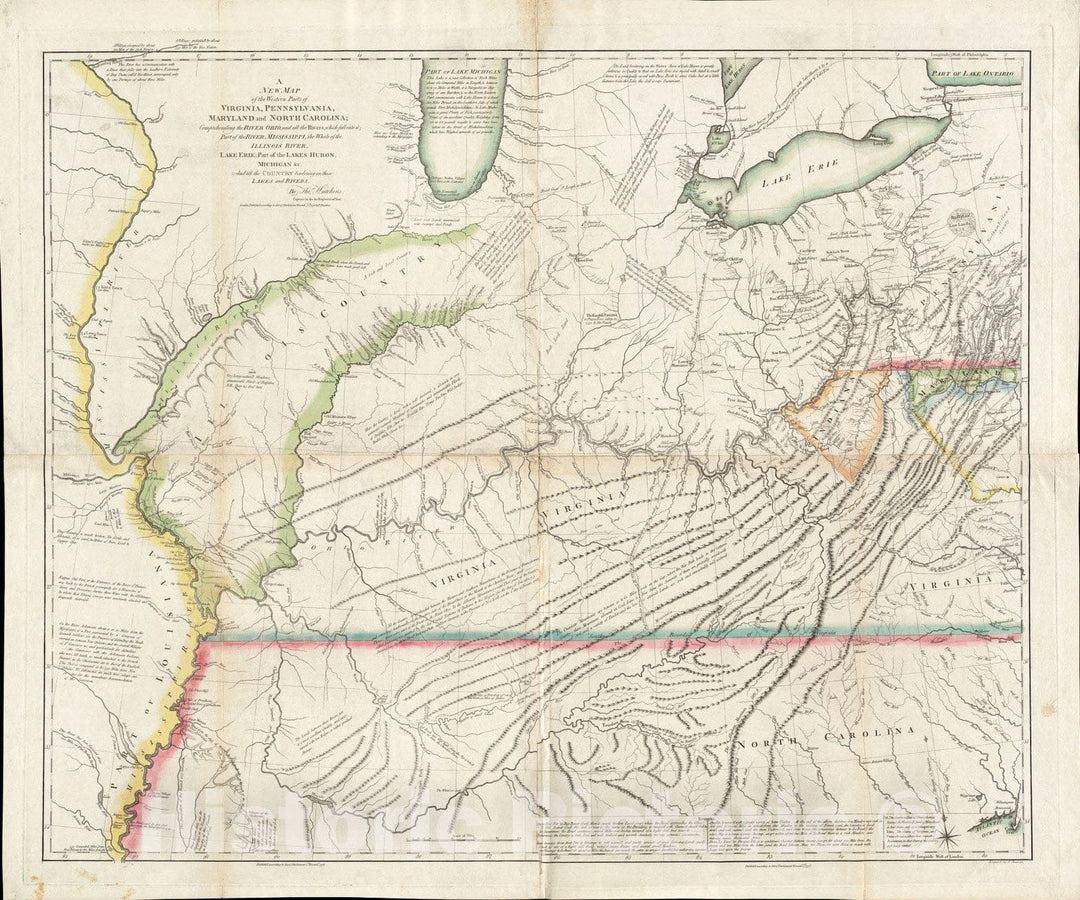 Historical Map, 1778 A New map of The Western Parts of Virginia, Pennsylvania, Maryland and North Carolina : comprehending The River Ohio, and All The Rivers, Vintage Wall Art