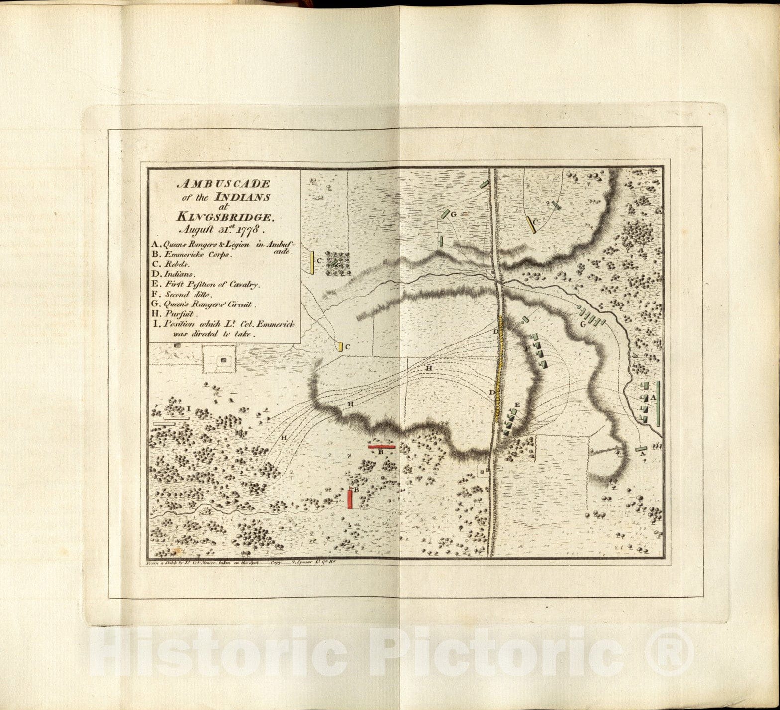 Historical Map, Ambuscade of The Indians at Kingsbridge : August 31st. 1778, Vintage Wall Art