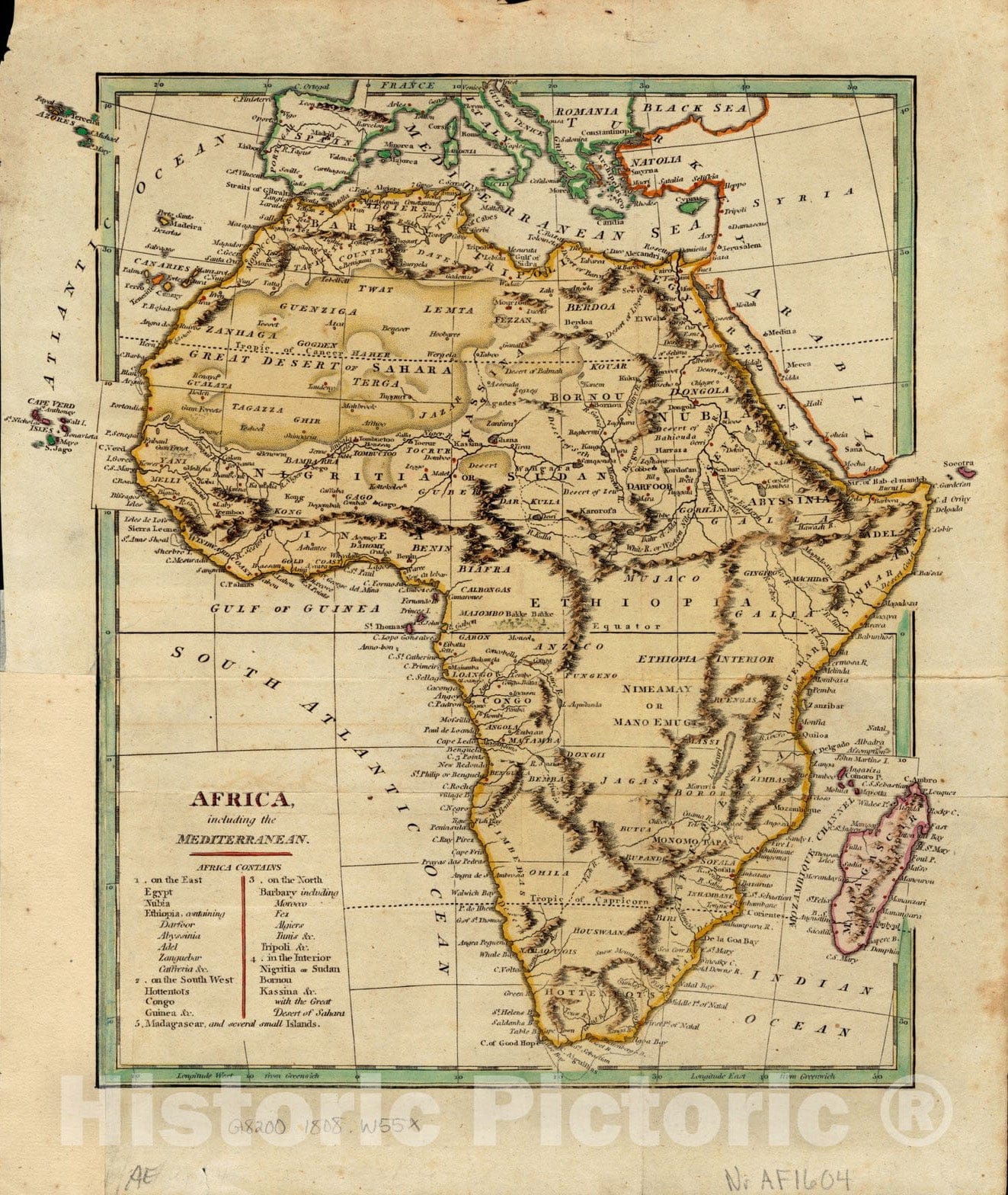 Historical Map, 1808-1822 Africa, Including The Mediterranean, Vintage Wall Art