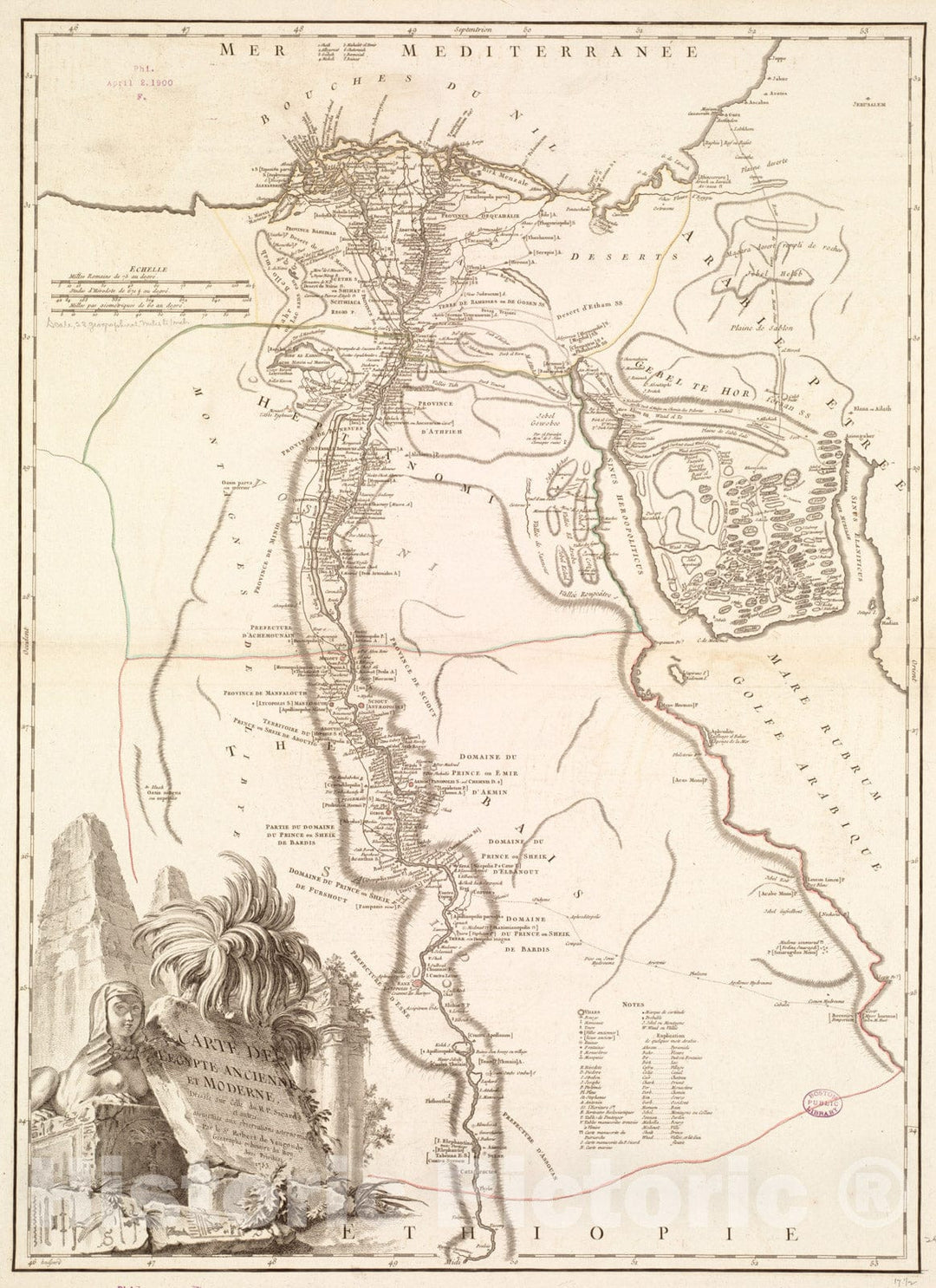 Historical Map, 1753 Carte de l'Egypte ancienne et Moderne : dressee sur Celle du R. P. Sicard, et autres assujetties aux observations astronomique, Vintage Wall Art