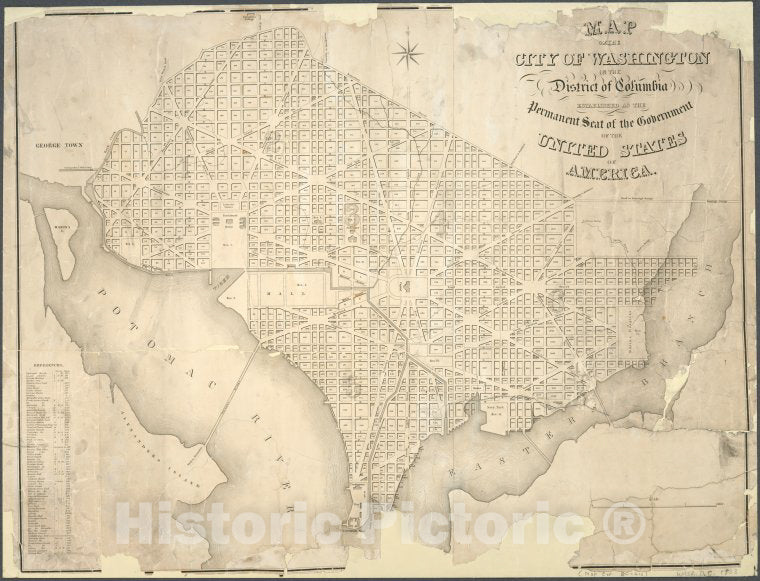 Historic 1839 Map - The City Of Washington In The District Of Columbia : Esta - Washington (D.C.) Maps Of North America. - Washington, D.C. - Vintage Wall Art