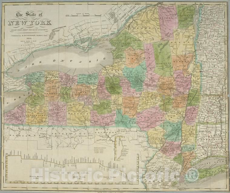 Historic 1835 Map - The State Of New York From The Most Recent Surveys. - Erie Canal (N.Y.) - New York (State) Maps Of New York City And State - Vintage Wall Art