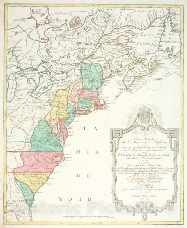 Historic 1776 Map - Carte Nouvelle De L'Amerique Angloise : Contenant Tout Ce Que Le - United States - Great Britain - North America - Charts And Maps - Vintage Wall Art