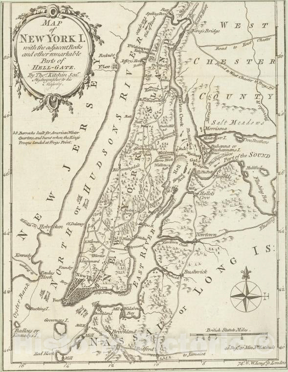 Historic Map - 1778 Manhattan (New York, N.Y.), Map Of New York I. : With The Adjacent Rocks And Other Remarkable Parts Of Hell-Gate - Vintage Wall Art