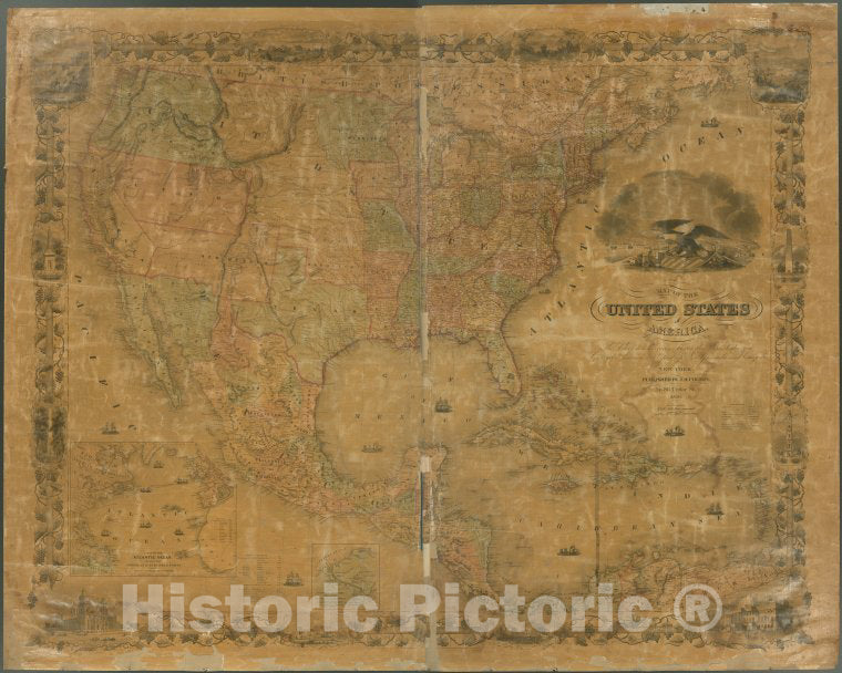 Historic Map - 1850 Map Of The United States Of America, The British Provinces, Mexico, The West Indies And Central America, With Part Of New Granada And Venezuela - Vintage Wall Art