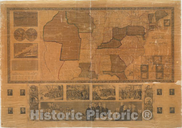 Historic 1840 Map - Phelps & Ensign'S Travellers' Guide, And Map Of The United State - Vintage Wall Art