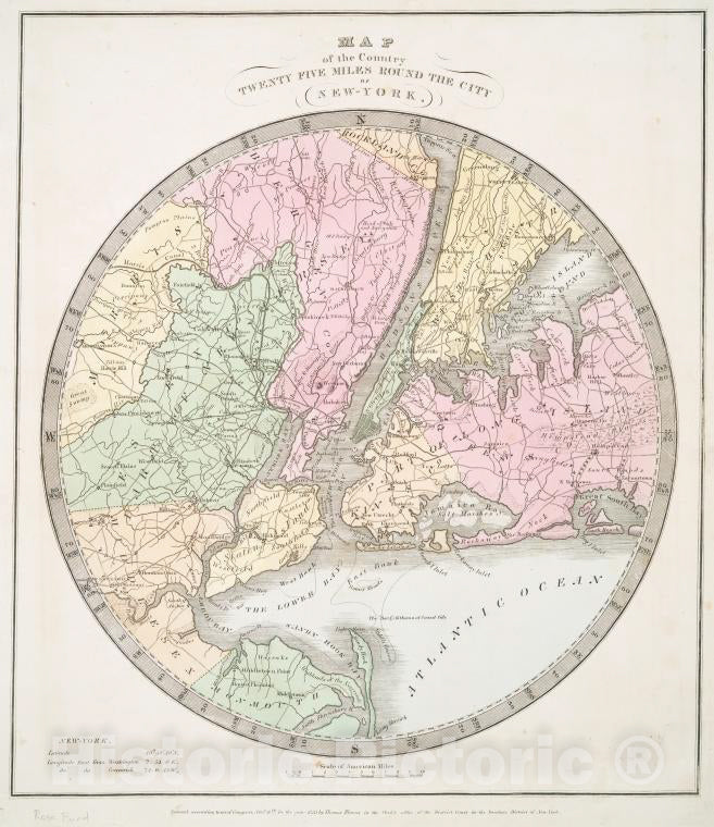 Historic 1835 Map - Map Of The Country Twenty Five Miles Round The City Of New-York. - New York Metropolitan Area - Maps Of New York City And State - Vintage Wall Art