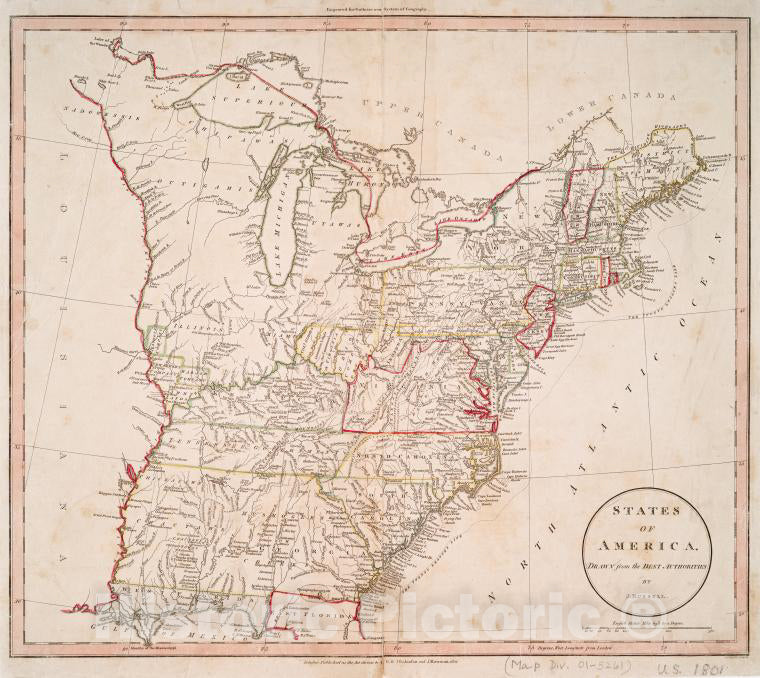 Historic 1801 Map - States Of America, Drawn From The Best Authorities - United States - Maps Of North America. - Vintage Wall Art