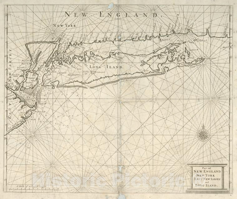 Historic 1689-1706 Map - Part Of New England, New York, East New Iarsey And Long Iland. - Vintage Wall Art