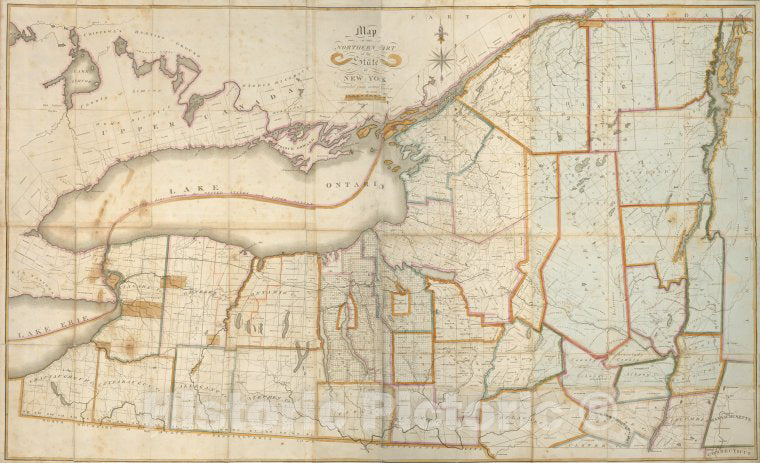 Historic 1812 Map - Map Of The Northern Part Of The State Of New York - New York (State) - Maps - Ontario - Maps Of New York City And State - Vintage Wall Art