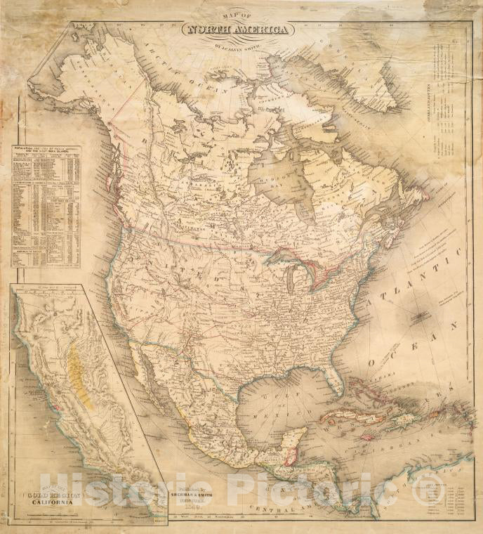 Historic 1849 Map - Map Of North America - North America - Vintage Wall Art