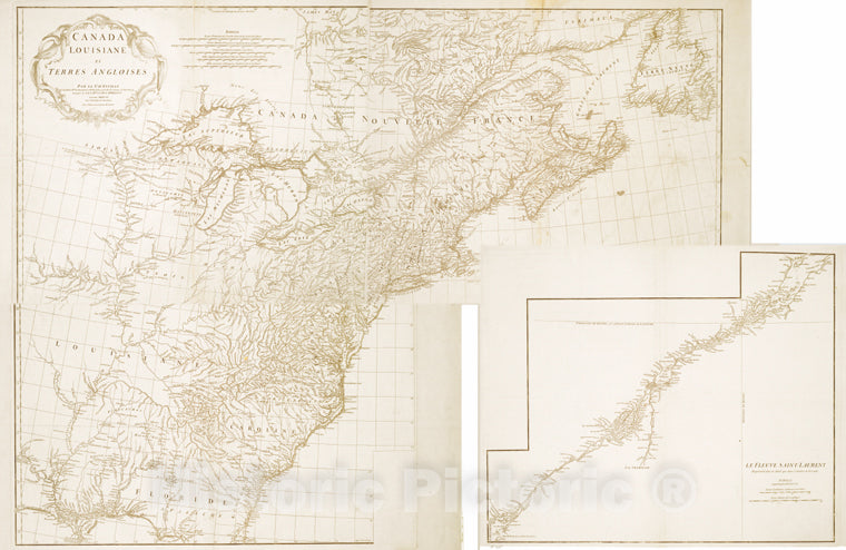 Historic 1755 Map - Canada, Louisiane Et Terres Angloises - Canada - Louisiana - North America - Saint Lawrence Rivermaps Of North America. - Vintage Wall Art, V2