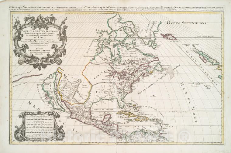 Historic 1692 Map - Amerique Septentrionale Divisee En Ses Principales Parties : Ou - North America - Maps - Early Works To 1800Maps Of North America. - Vintage Wall Art