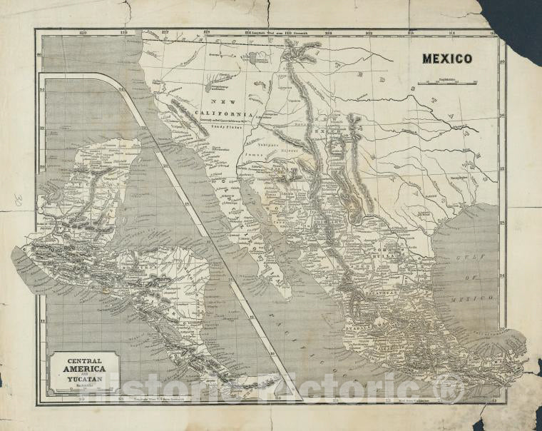 Historic 1842-[1845] Map - Central America And Yucatan (Mexico). - United States - Mexicoatlases Of The United States - Vintage Wall Art