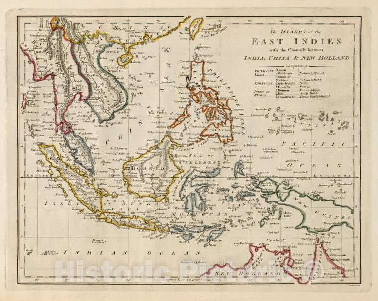 Historic 1814 Map - The Islands Of The East Indies With The Channels Between India, China & New Holland. - Vintage Wall Art