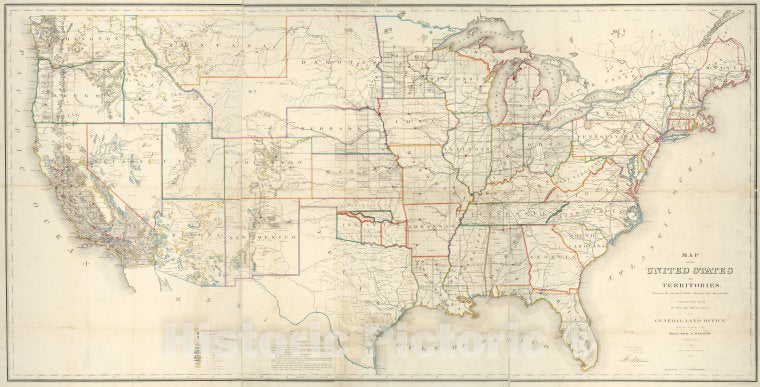 Historic 1866 Map - Map Of The United States And Territories : Shewing The Extent Of Public Surveys And Other Details - United Statesmaps Of North America. - Vintage Wall Art