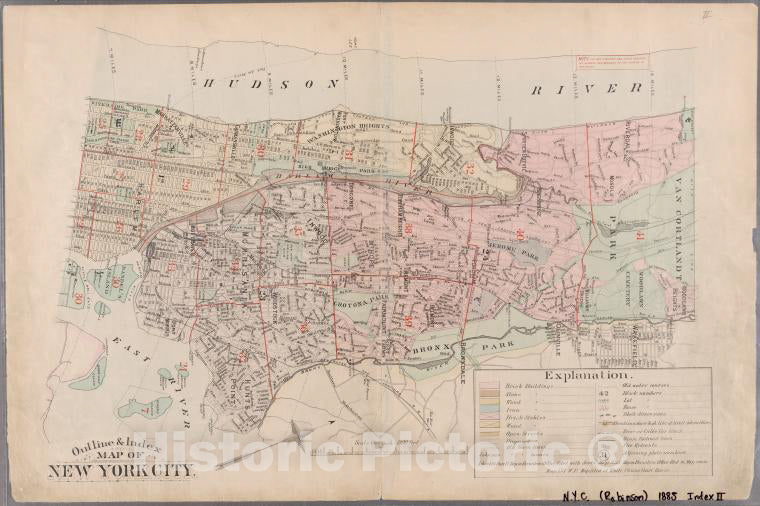 Historic Map - 1885 New York (N.Y.), Outline & Index Map Of New York City. Index Ii. - Vintage Wall Art