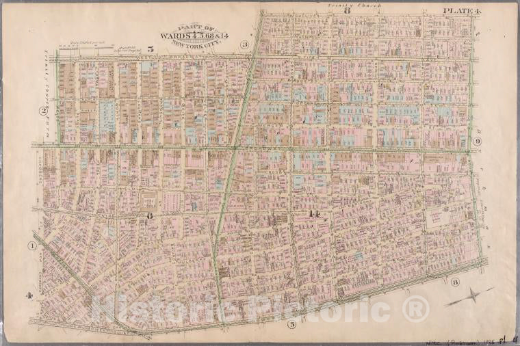 Historic Map - 1885 New York (N.Y.), Plate 4: West Bway, Canal, Sullivan, W. Houston, Bowery, New Bowery Square, New Chambers, Chambers, Bway And Reade - Vintage Wall Art