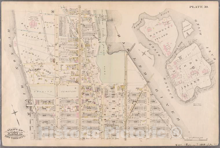 Historic Map - 1885 New York (N.Y.) [Plate 30: W. 166Th, Croton Aqueduct, Edgecomb Road, W. 155Th, Exterior (Harlem River), W. 147Th And (Hudson River) Eleventh.] - Vintage Wall Art