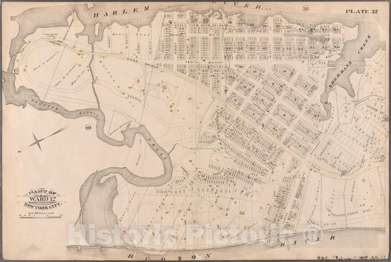 Historic Map - 1885 New York (N.Y.) [Harlem River, W. 120Th, Tenth, Dyckman, Naegle, Ellwood, Kings Bridge Road, Inwood, Hudson River, And Spuyten Duyvil Creek.] - Vintage Wall Art