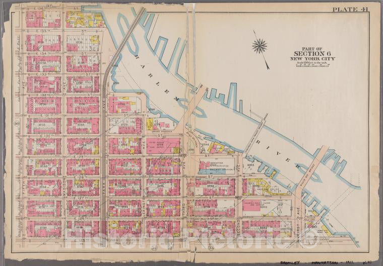 Historic 1911 Map - [Plate 41: Bounded By E. 136Th Street, Harlem River, First Avenu - Vintage Wall Art