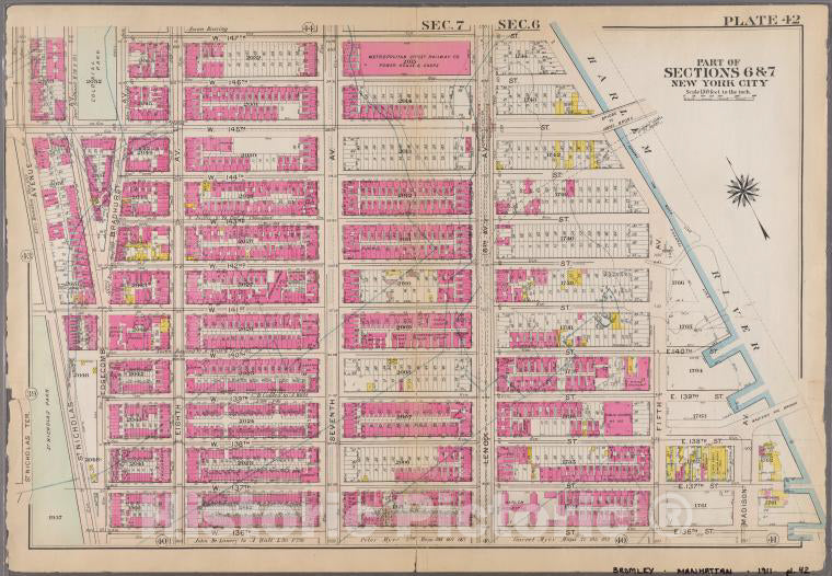 Historic 1911 Map - [Plate 42: Bounded By W. 147Th Street, Harlem River (Channel Lin - Vintage Wall Art