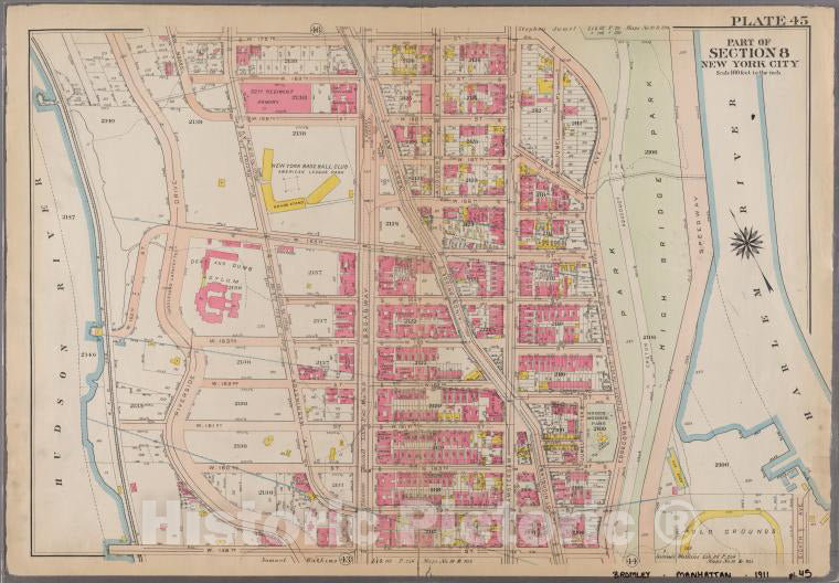 Historic 1911 Map - [Plate 45: Bounded By W. 170Th Street, Edgecombe Avenue (Harlem - Vintage Wall Art