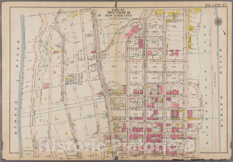 Historic 1911 Map - [Plate 47: Bounded By Harlem River, W. 182Nd Street, W. 183Rd St - Vintage Wall Art