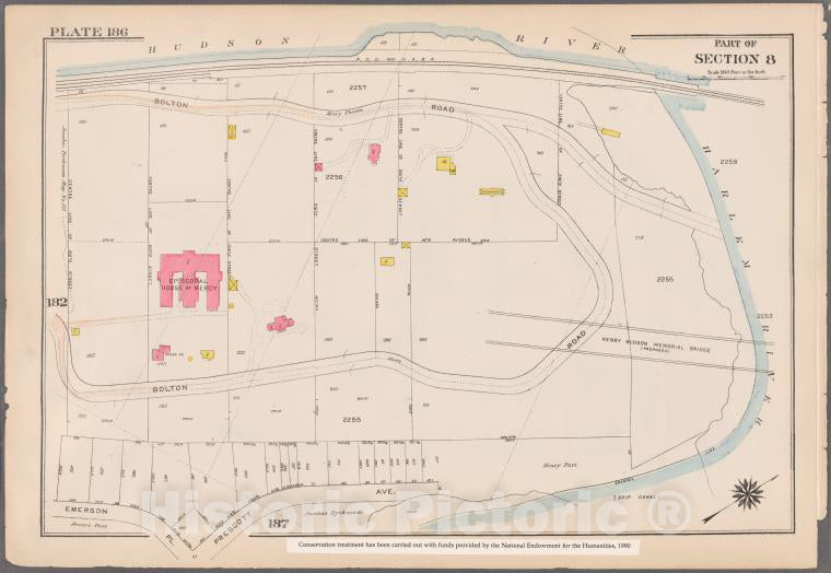 Historic 1916 Map - Plate 186: [Bounded By Bolton Road (Harlem River), Prescott Aven - Vintage Wall Art