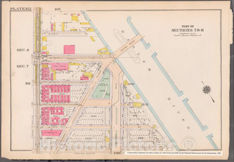 Historic 1916 Map - Plate 162: [Bounded By W. 156Th Street, (Harlem River) Seventh A - Vintage Wall Art