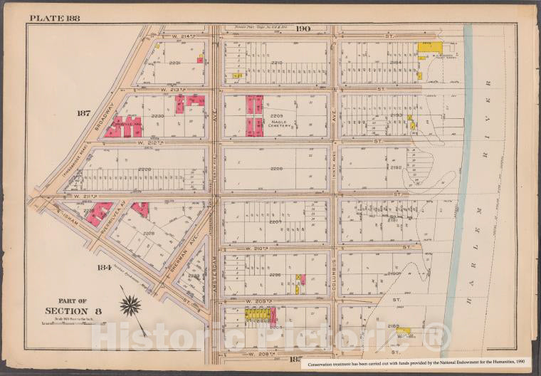 Historic 1916 Map - Plate 188: [Bounded By W. 214Th Street, Columbus Avenue(Harlem R - Vintage Wall Art