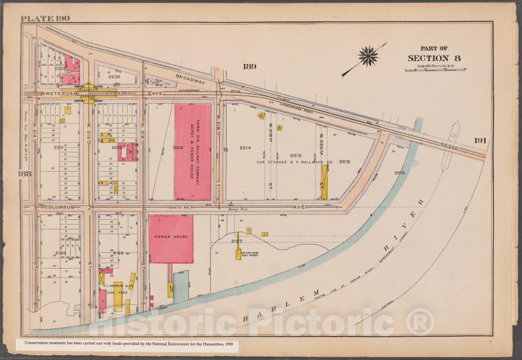 Historic 1916 Map - Plate 190: [Bounded By Broadway, Columbus Avenue (Harlem River) - Vintage Wall Art