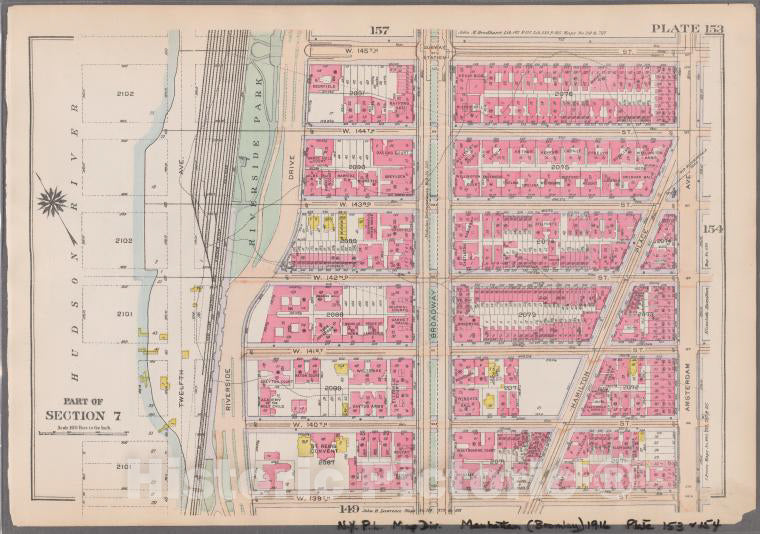 Historic 1916 Map - Plate 153: [Bounded By W. 145Th Street, Amsterdam Avenue, W. 139 - Vintage Wall Art