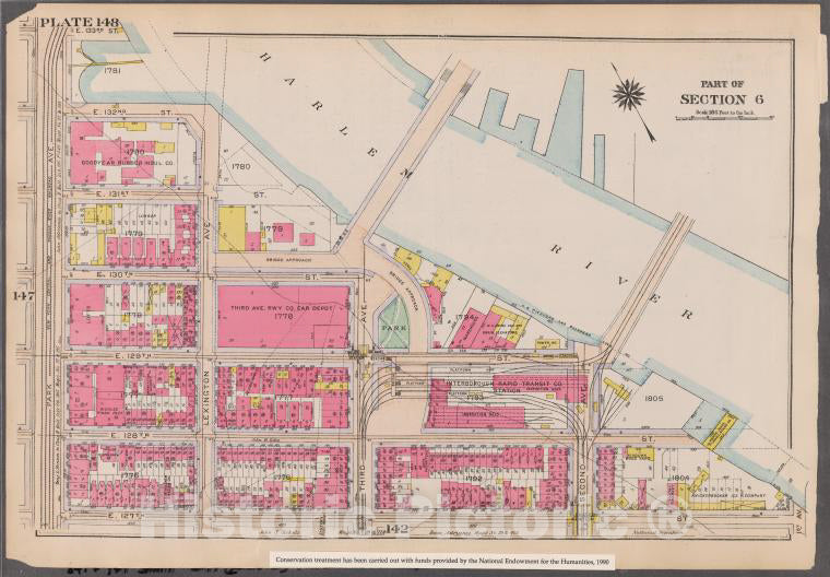 Historic 1916 Map - Plate 148: [Bounded By E. 133Rd Street, (Harlem River) Lexington - Vintage Wall Art