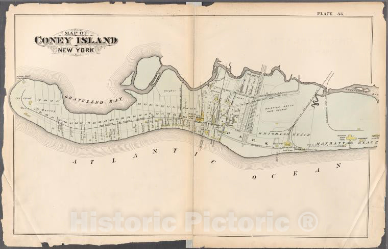 Historic 1880 Map - [Plate 35: Bounded By Gravesend Bay, Sheepshead Bay, Manhattan B - Vintage Wall Art